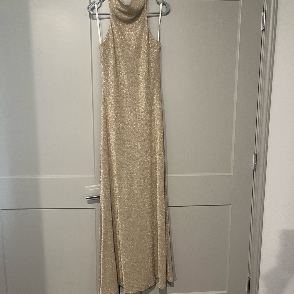 Scott McClintock Gold Cowl Neck Sleeveless Gown